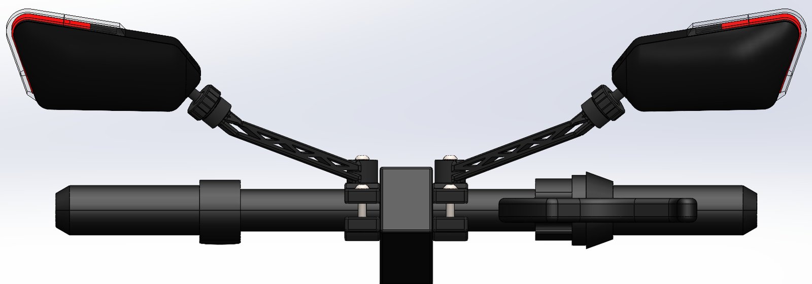 CAD front view of both mirrors mounted to the handlebar