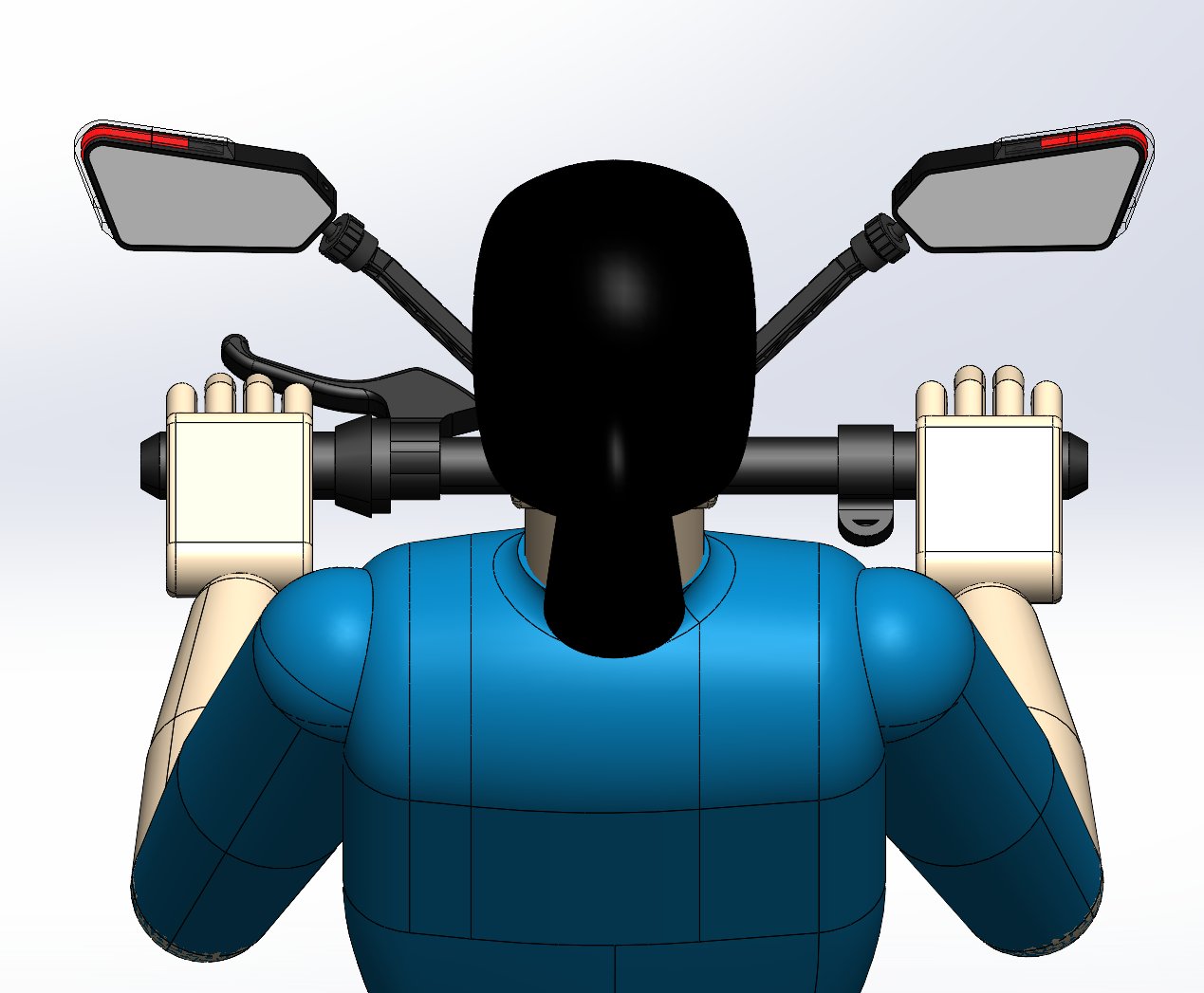 Rider's eye view showing both mirrors within the natural sightline