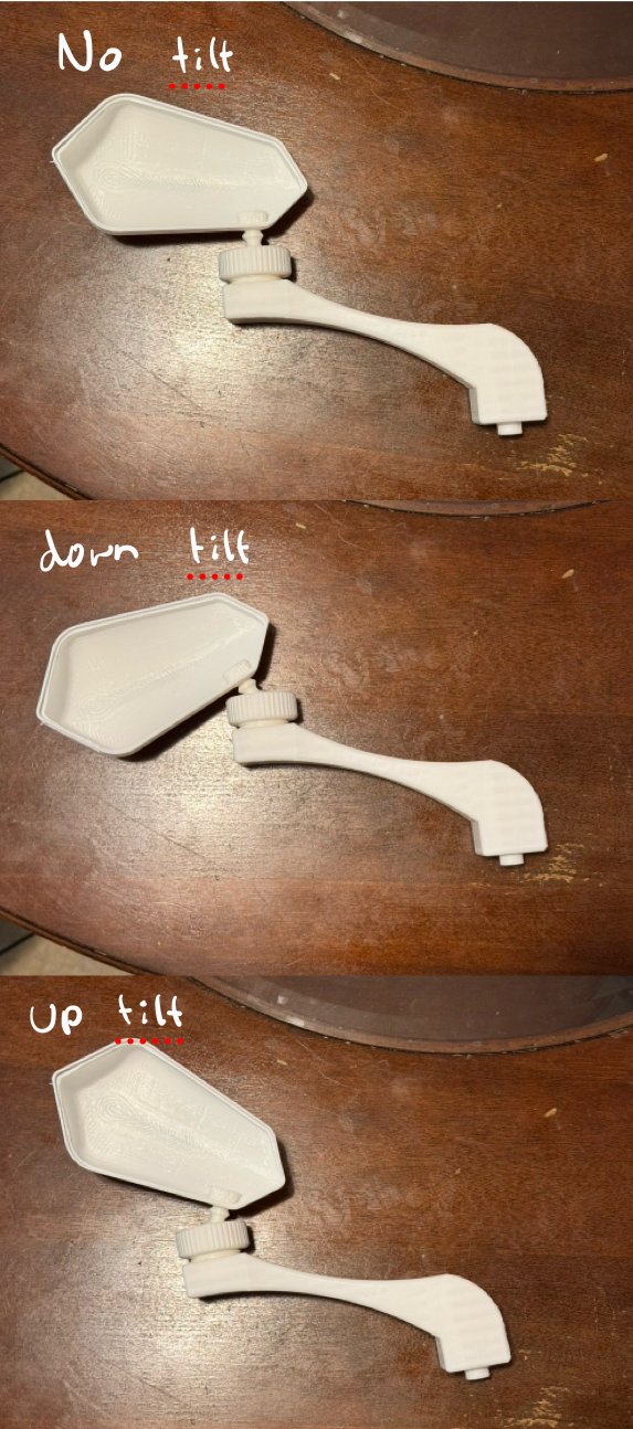Three positions of the lockable ball joint showing no tilt, down tilt and up tilt
