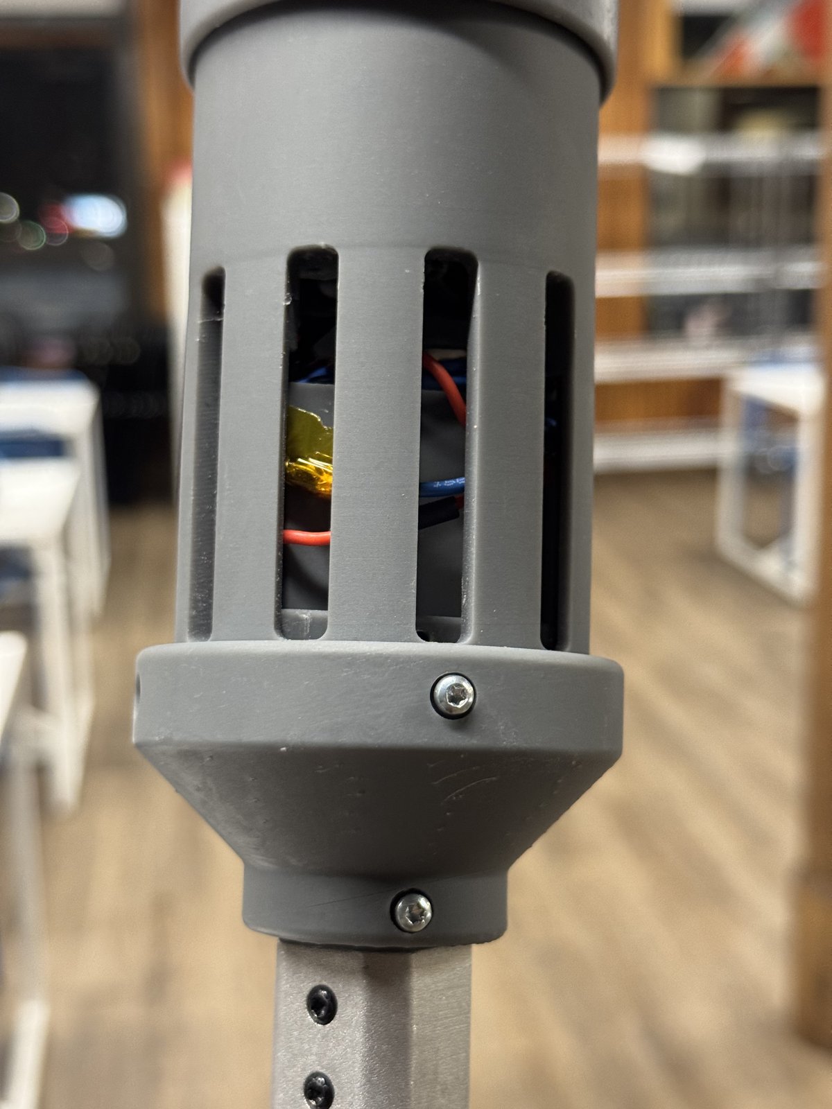 Close-up of the removable electronics mounting hole in the final housing